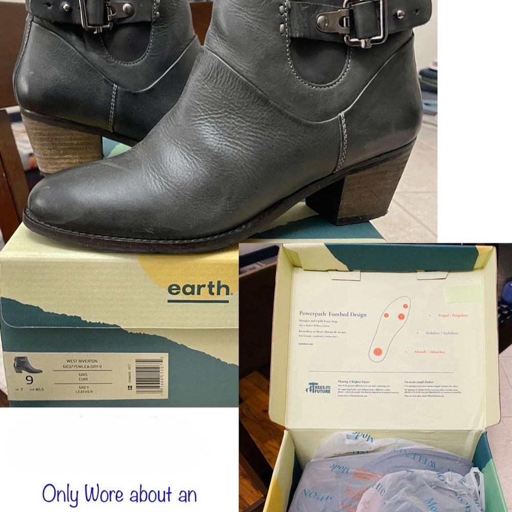 Earth West Riverton Women's Charcoal Leather Ankle Boots size 9